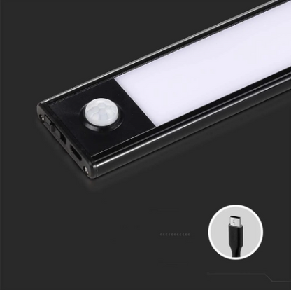 Aplica LED lumina rece si calda, cu senzor de miscare, incarcare USB, 30cm, negru, IP20