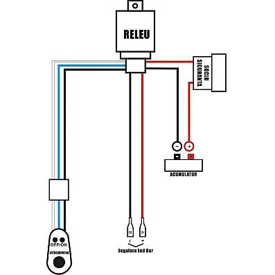Cablaj cu releu si buton 480W 12V 40A pentru proiectoare LED sau Led Bar lungime 3m
