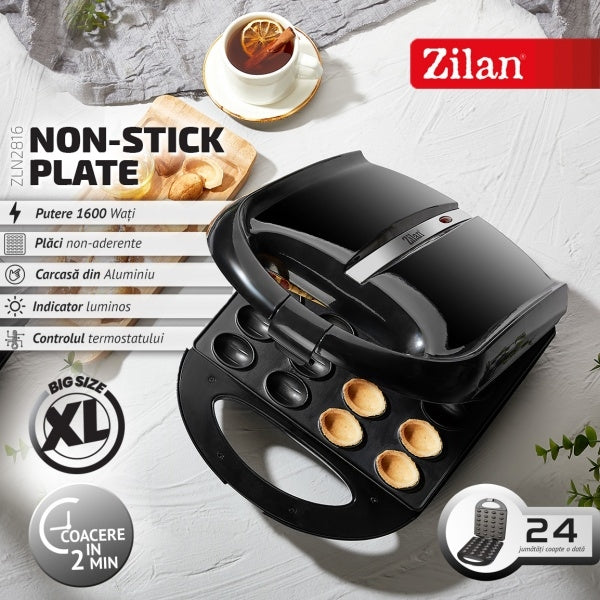Aparat pentru preparat nuci Zilan Negru 1600W, indicator luminos, Placi Neaderente