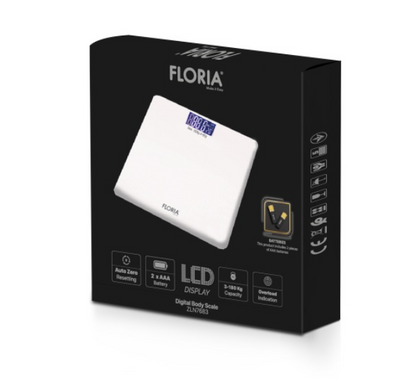 Cantar corporal Floria ZLN din sticla securizata, capacitate 3-180Kg, Display LCD dif culori