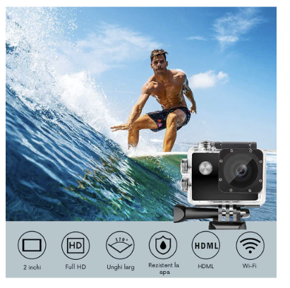 Camera video sport, subacvatica, HD + kit accesorii