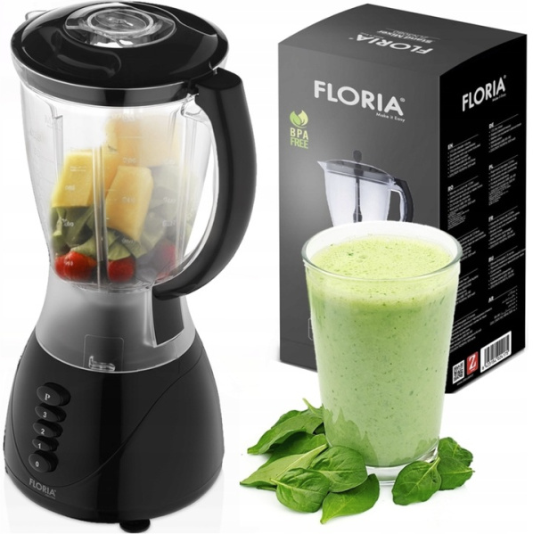 Blender FLORIA ZLN-3080 Negru, Putere 300W, capacitate 1.5L, 3 viteze, Functie puls-Vas plastic