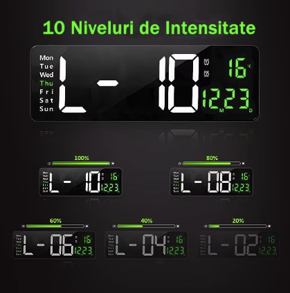Ceas Digital de Perete RD AB6626 afisaj ALB Functie de Termometru Calendar Temporizator Alarma Dubla