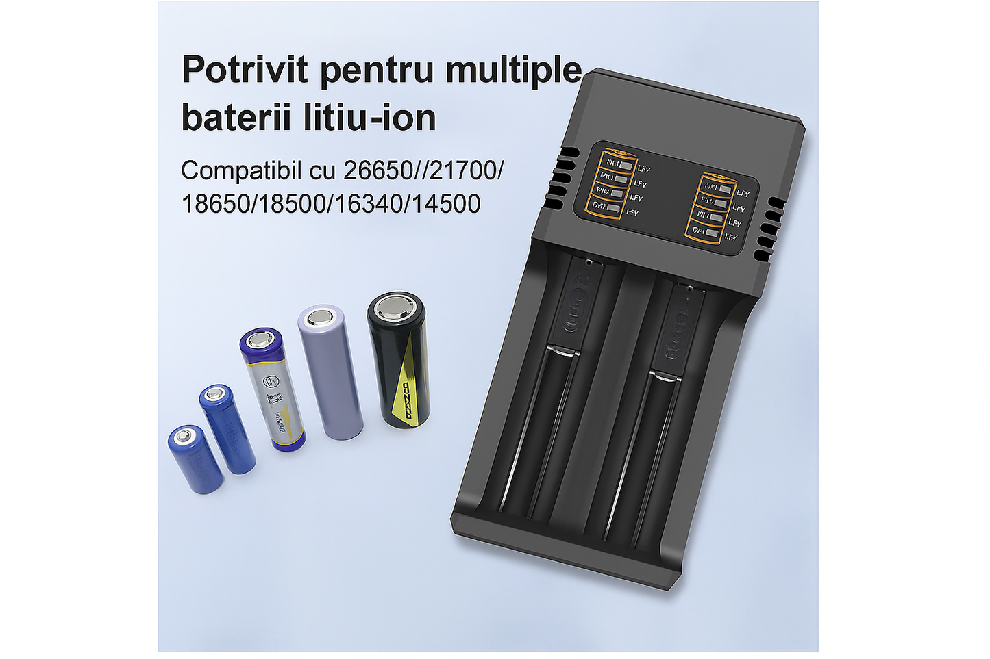 Incarcator universal cu 2 porturi pentru Acumulatori Li-Ion