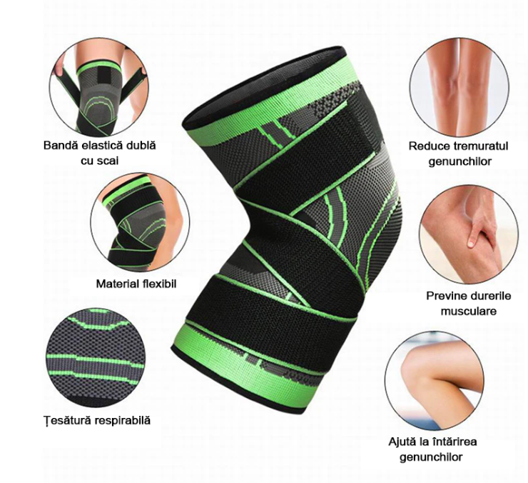 Genunchiera elastica ajustabila, Orteza genunchi cu bretele elastice, bandaj pentru genunchi cu compresie respirabila
