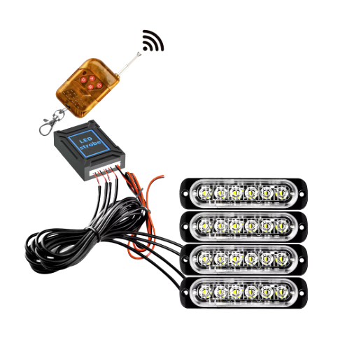 Kit 4 lumini stroboscop 7 functii 12V Galben