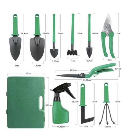 Trusa de gradinarit completa servieta platic VERDE 10 piese MX992