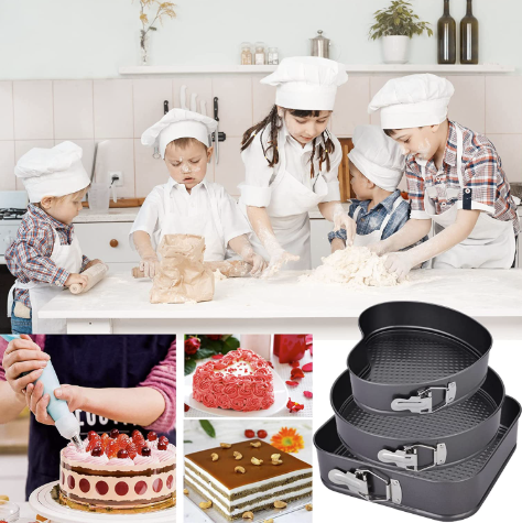 Set de 3 forme prajituri, Baza detasabila, 22 cm/24 cm/26 cm, Negru