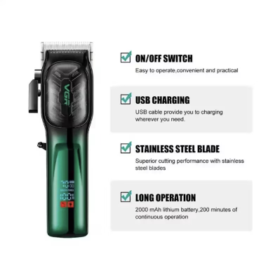 Aparat de Tuns Fara Fir, VGR V-654, Lame din Otel Inoxidabil, Baterie 2000mAh, Incarcare USB, 6 Distantiere, Verde-Negru