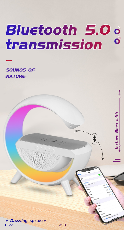 STATIE INCARCARE WIRELESS 3 IN 1 CU LAMPA RGB SI BOXA BLUETOOTH