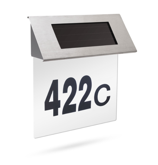 NUMAR DE CASA DIN INOX, CU ILUMINARE LED SI ALIMENTARE SOLARA