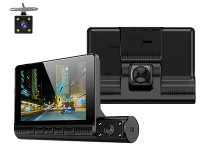 Camera auto tripla Full HD 1080P, monitor 4inch TOUCHSCREEN, bord+habitaclu+spate, rezolutie ultra, 170 grade unghi extra-larg de filmare, senzor G, vedere nocturna, Functie Foto