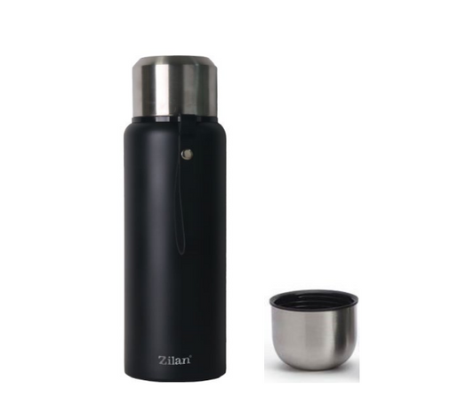 Termos portabil Zilan ZLN, capacitate 1L, pastreaza rece 24 ore, cald 12 ore, pereti dublii, negru