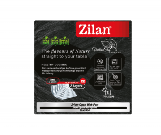 Tigaie Wok Zilan ZLN0934, Diametru 28 cm, 7 straturi de material, Maner nituit, Compatibil cuptor si masina de spalat vase