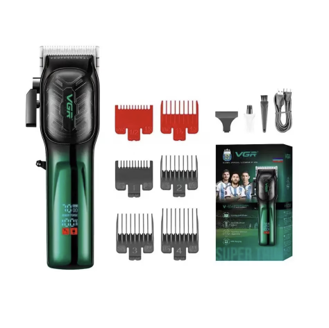 Aparat de Tuns Fara Fir, VGR V-654, Lame din Otel Inoxidabil, Baterie 2000mAh, Incarcare USB, 6 Distantiere, Verde-Negru