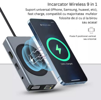 Hub cu 9 porturi diferite Q HU666 si incarcare wireless