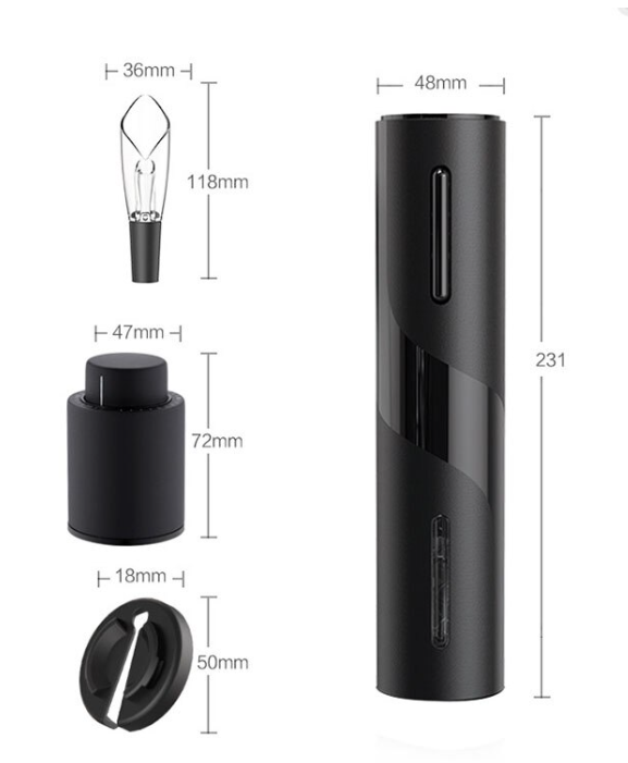 Set Tirbuson electric pentru sticla de vin, 4 piese, 6V, 25W, Negru