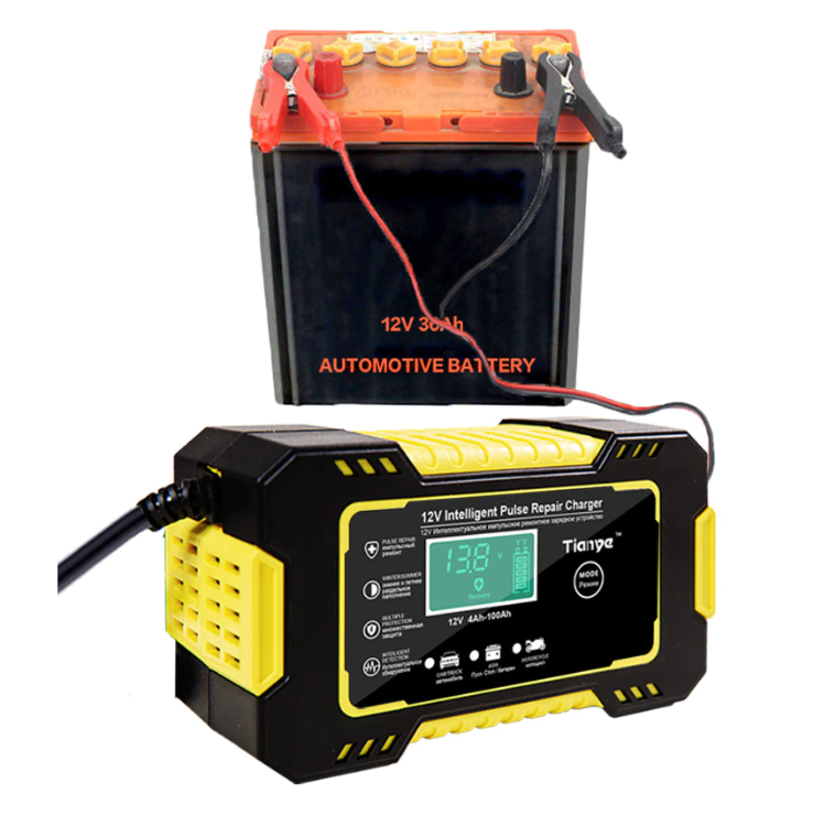 Redresor acumulatori 12V6Amax 4-100Ah, RJTianye,motocicleta - masina, Cu afisaj, Recunoasterea inteligenta a modului de iarna si vara, Incarcarea impulsurilor repara bateria, Identificati inteligent capacitatea ramasa a bateriei