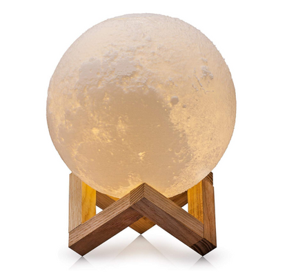 Moon Lamp 3D, Lampa Luna 15 CM LED Portabila, Stand Lemn, Alb Cald si Rece, Intensitate Reglabila, Reincarcabila