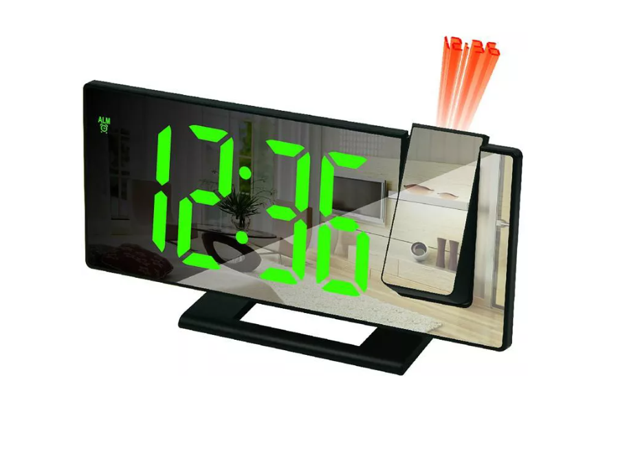 Ceas De Masa Tip Oglinda, Ecran LED Cu Proiectie 3D, Afisare Temperatura, Alarma