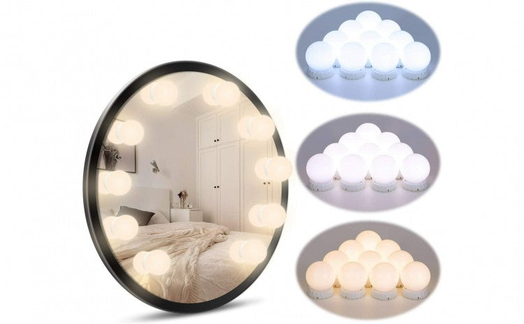 SET 10 BECURI LED PENTRU OGLINDA AUTOADEZIVE , ALIMENTARE USB, CONTROL INTENSITATE A LUMINII