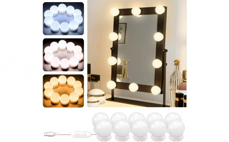 SET 10 BECURI LED PENTRU OGLINDA AUTOADEZIVE , ALIMENTARE USB, CONTROL INTENSITATE A LUMINII
