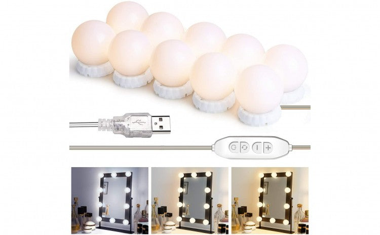 SET 10 BECURI LED PENTRU OGLINDA AUTOADEZIVE , ALIMENTARE USB, CONTROL INTENSITATE A LUMINII