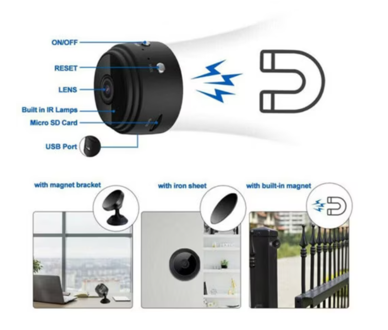 Mini Camera Spion iUni A9, Wireless, VGA 480P, Audio-Video, Night Vision