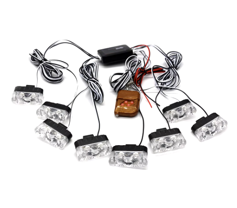 Kit 8 lumini stroboscop 7 functii 12V Galben