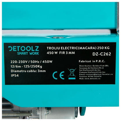 Troliu electric (macara) 250kg 450W fir 3mm