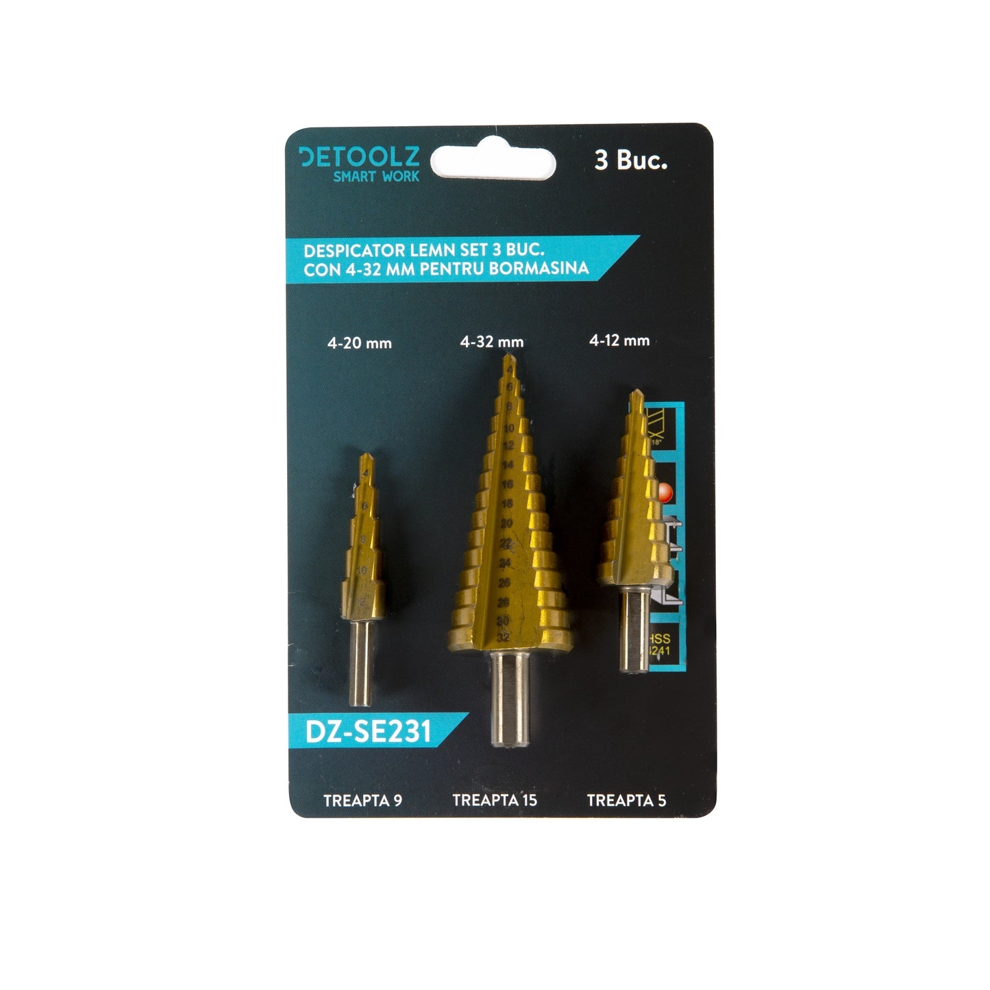 Set 3 freze in trepte HSS+Ti 4-12,4-20,4-32mm