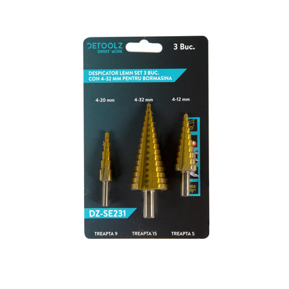Set 3 freze in trepte HSS+Ti 4-12,4-20,4-32mm