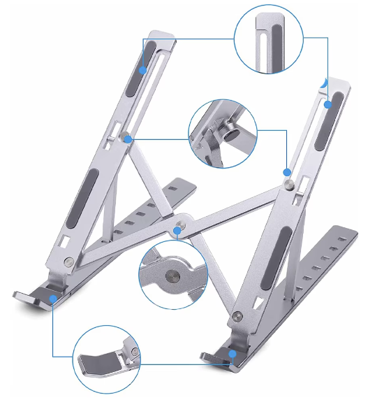 Suport Aluminiu Pliabil  Laptop ,6 Trepte, Design Special Disipare Caldura, Multifunctional, Ajustabil, Ventilare Notebook, Tableta, Telefon, Compact, 8-15,6 Inch, Gri