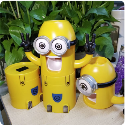 Dozator Minions pasta de dinti, cu suport integrat pentru periute