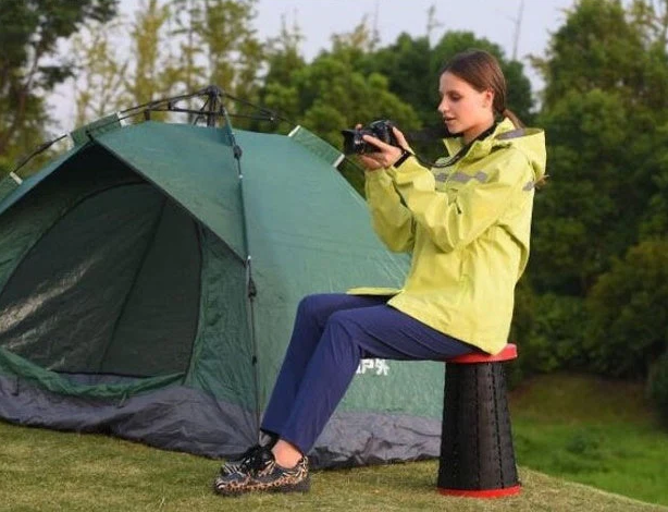 Scaun rotund portabil, retractabil, taburet extensibil cu pliere telescopica pentru camping