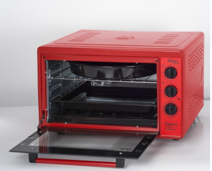 Cuptor electric Zilan ZLN-5320, Rosu capacitate mare 38 Litri, 1500W, Timer, Gratar, Tava dreptunghiulara