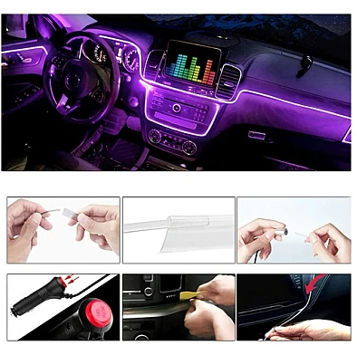 Lumina ambientala LED RGB fibra, Suport pentru aplicatii, 4 in 1, 6 metri