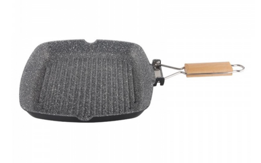 Tigaie grill Zilan ZLN-3369, 28 cm, Material aluminiu, Interior granit, Maner pliabil, Compatibil inductie