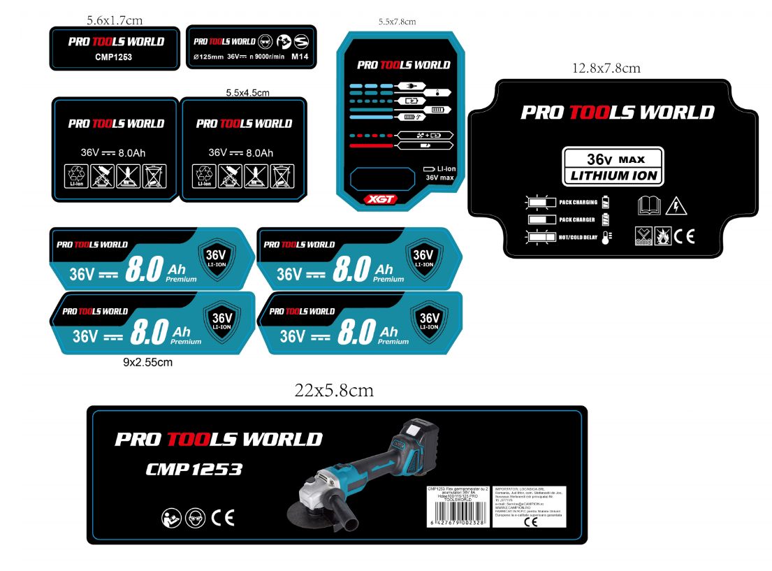 Flex cu 2 acumulatori 36V 8AH pentru disc 125mm + lanterna PRO TOOLS