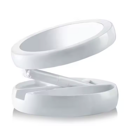 Oglinda cu 2 fete, rotunda pentru machiaj cu iluminare LED, Pliabila, 25 cm, Efect de lupa