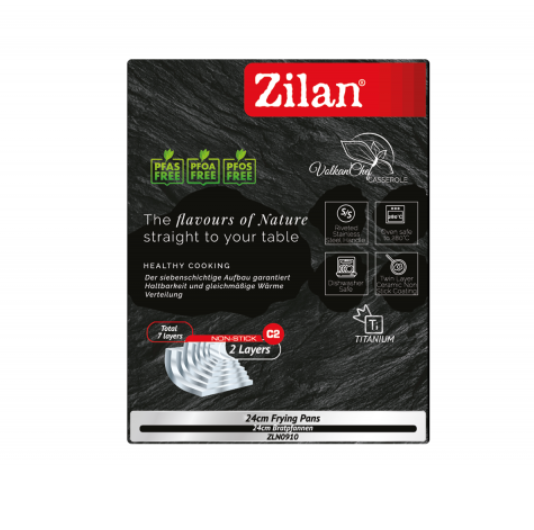 Tigaie Zilan ZLN0910, Diametru 24 cm, 7 straturi de material, Compatibil cuptor pana la 280°C, Compatibil masina de spalat vase