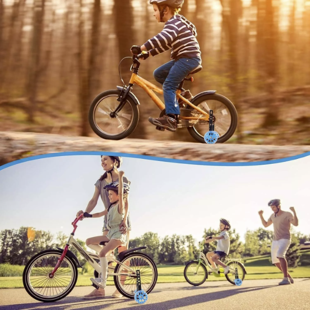 Roti ajutatoare cu led-uri, pentru bicicleta, 12-20 inch, albastru/negru