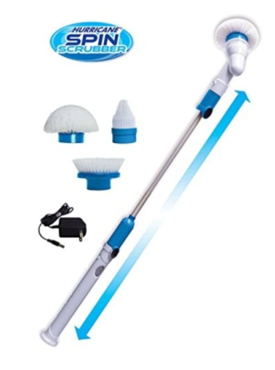 Perie electrica, telescopica, SPIN, 300rpm, 3 accesorii, Alb/Albastru