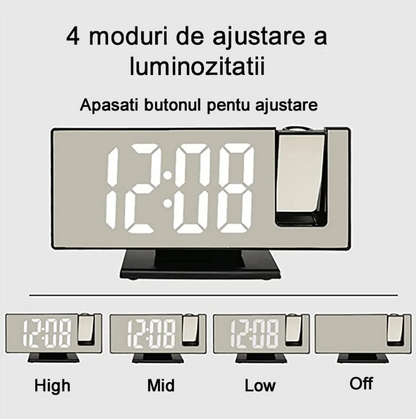 Ceas De Masa Tip Oglinda, Ecran LED Cu Proiectie 3D, Afisare Temperatura, Alarma