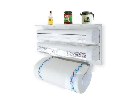 Dispenser triplu: rola hartie prosop, folie aluminiu si stretch