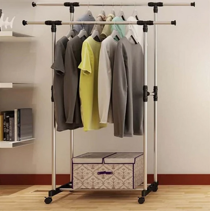 Suport telescopic pentru umerase, pe roti, inox