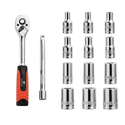 RIB-Set 14 Piese, Cheie cu Clichet 1/4", Capete Chei Tubulare 4-14mm