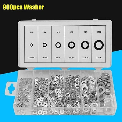 Kit 900 de garnituri plate din otel A3, include 6 dimensiuni diferite: M3 M4 M5 M6 M7 M8 M10