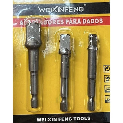 Set 3 adaptor priza Burghie cu tija 1/4" hexagonala 1/4-3/8-1/2''