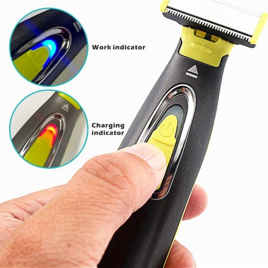 Trimmer facial electric MLG LT-187, fara fir, incarcare USB, cap pivotant, 3 piepteni deistantieri, negru cu verde